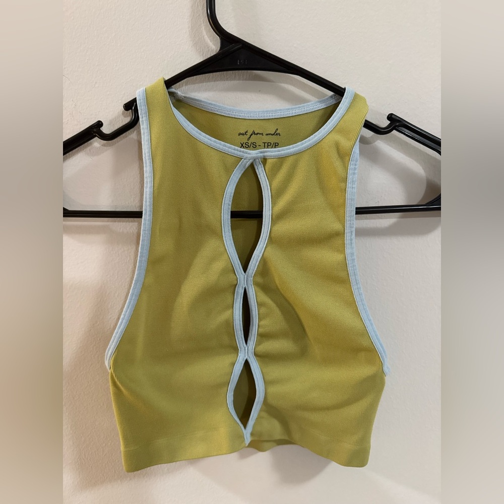 Urban Outfitters Olive Green Crop Tank with Light Blue Trim